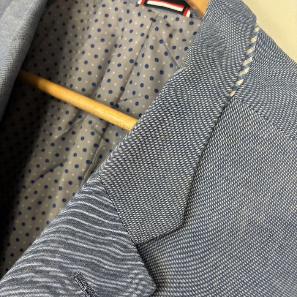 Tommy Hilfiger 46R Blue 100% Cotton Two Button Blazer Sport Coat Jacket FLAWED - Picture 2 of 11